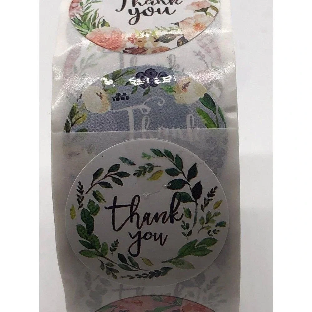Thank You Stickers Roll 1in Label Round 500‎ Pcs Floral Design Variety Unisex